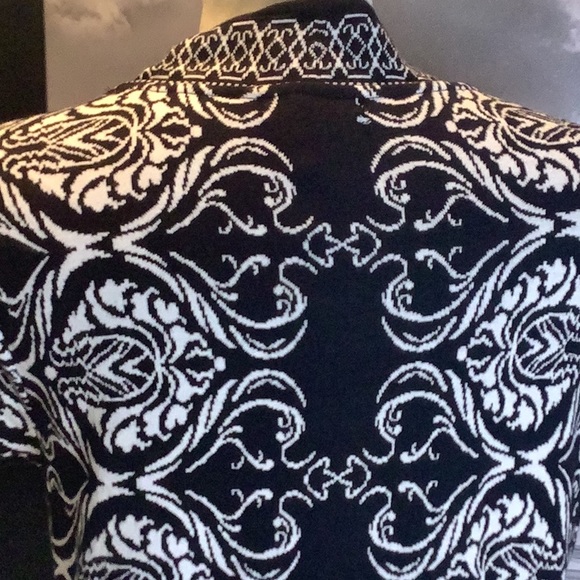 Style & Co Black White Damask Pattern Short Sleeve Sweater Cardigan Vest Sz L - Picture 6 of 11